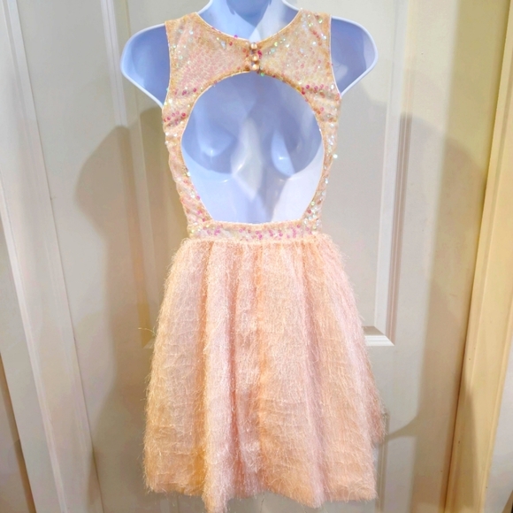 Charlotte Russe ✦ Pink Sequin Drop Waist Dress ✦ Open Back Furry Skirt M EUC - Picture 6 of 17